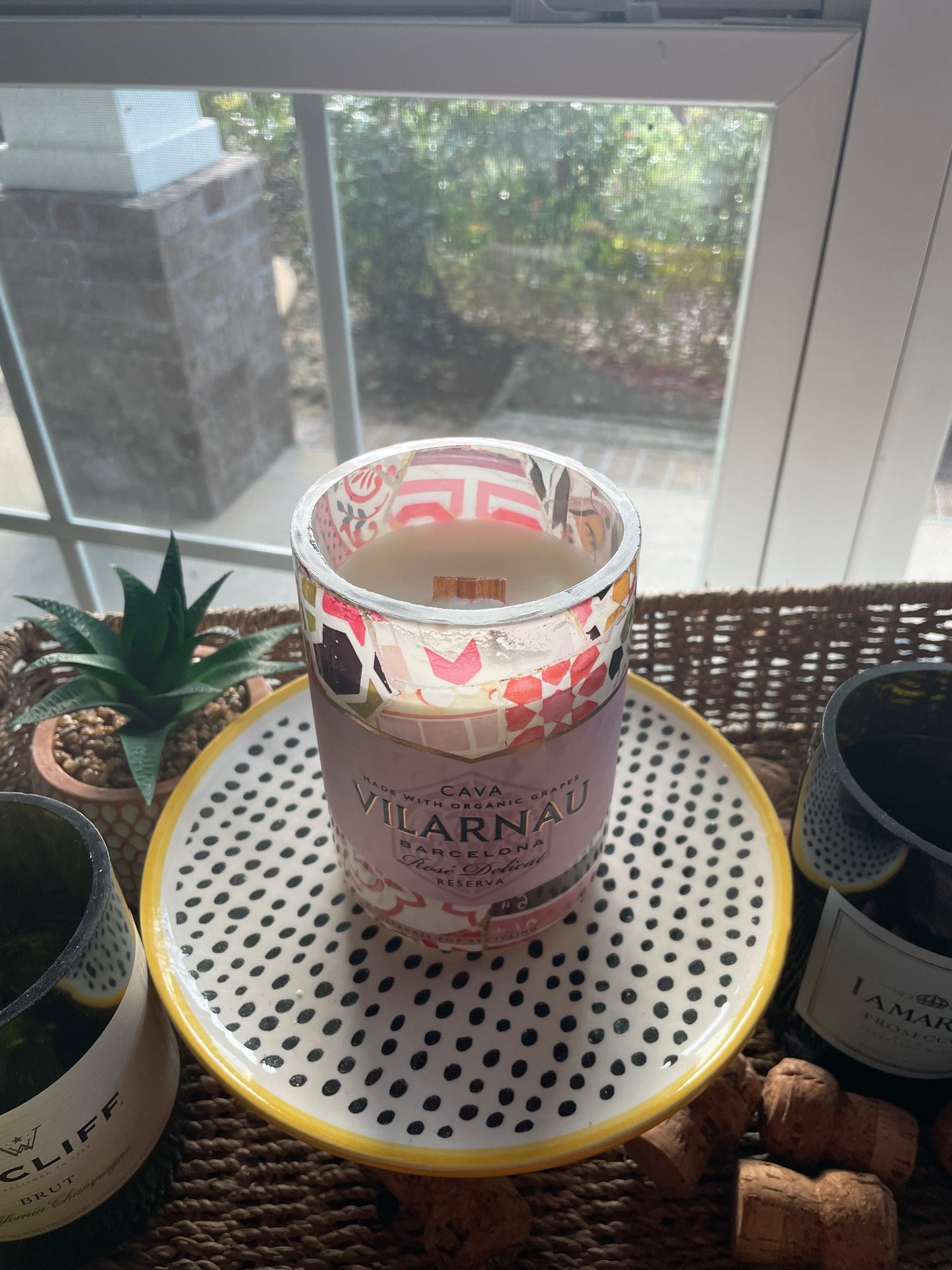Strawberries & Cream Upcycled Bubbly Bottle Candle